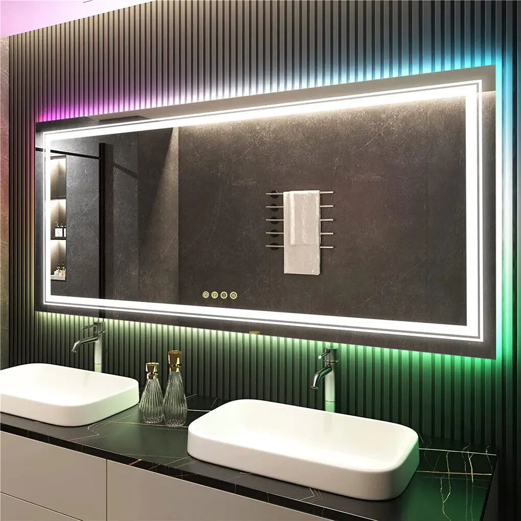 LED Backlit Rectangular Vanity Mirror Wall Mount Dimmable