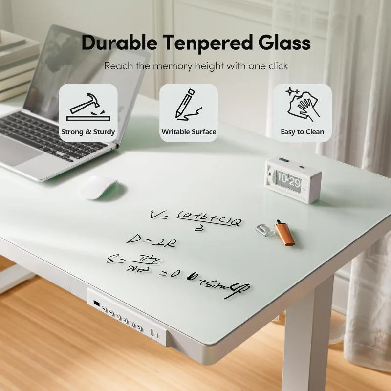 55 × 24 Electric Standing Desk with Drawers, Whole-Piece Glass Adjustable Height Desk, One-Piece Quick Install Adjustable