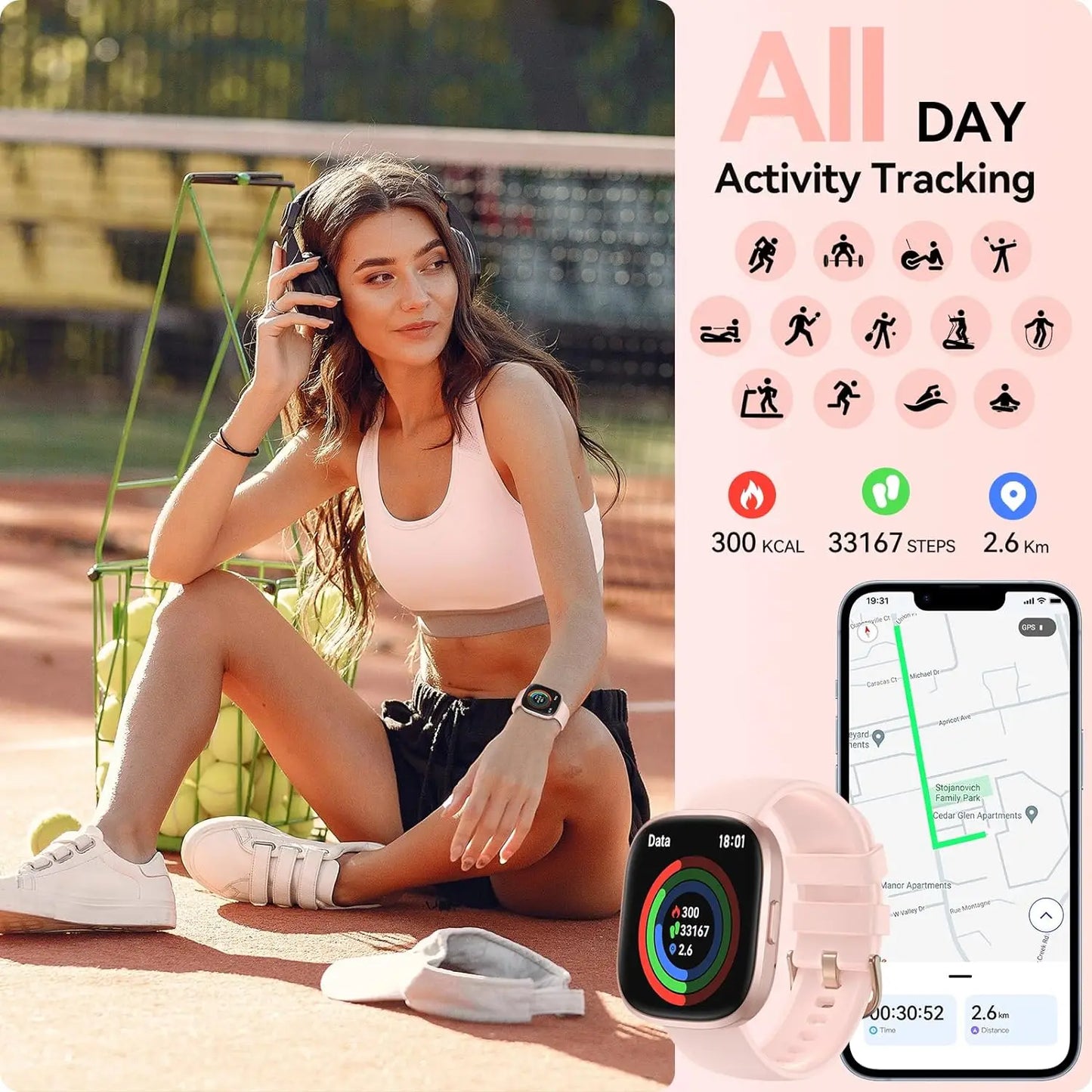 Anyloop Smartwatch Fitness Tracker Sleep Monitor Bluetooth 5.3