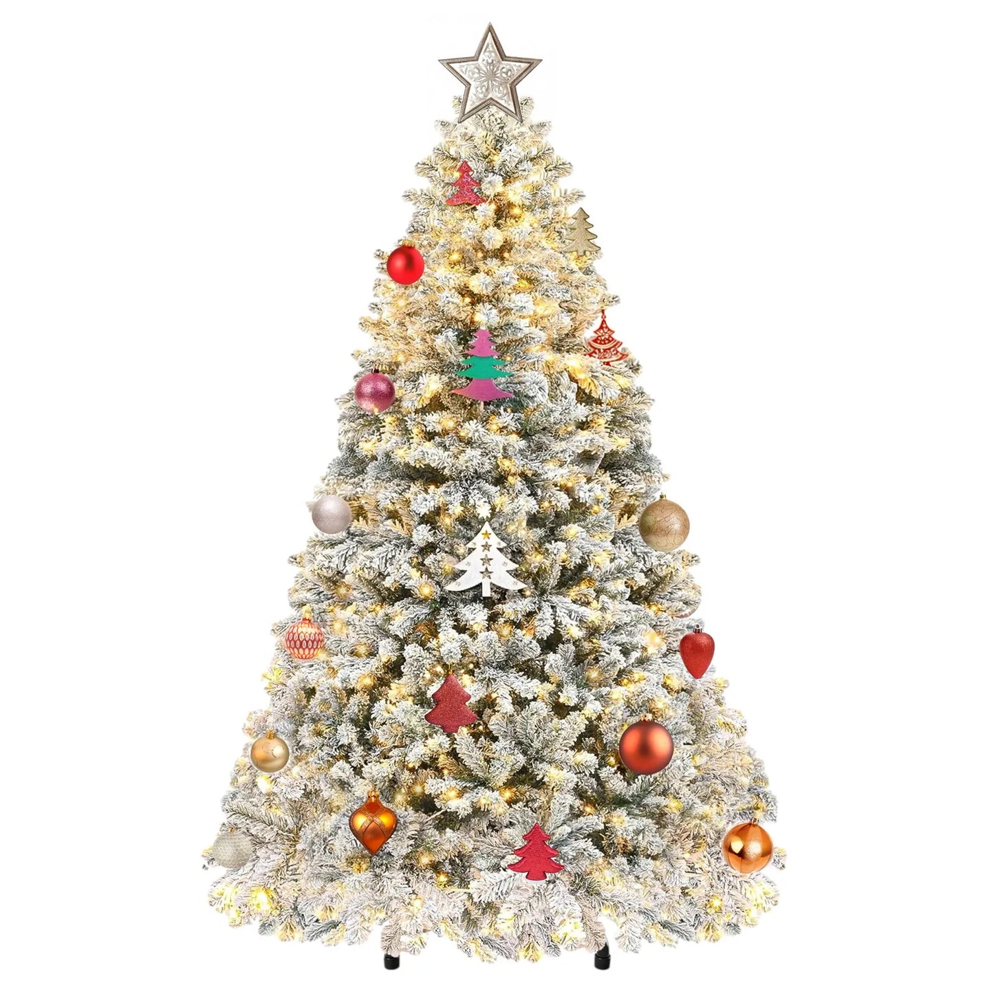 Prelit Snow Flocked Artificial Full Christmas Tree With Remote Control For Indoor Use