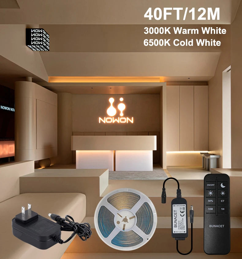 COB LED Strip Light 12m Roll Warm White 3000K CRI 90