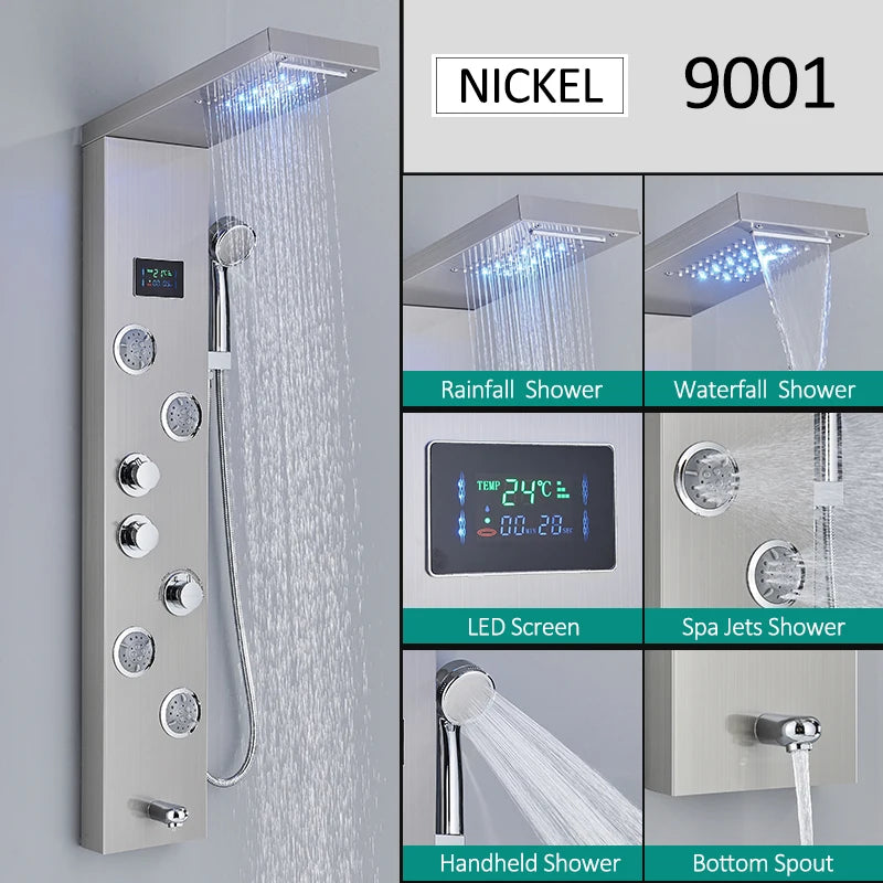 Led Shower Panel Tower System With Rainfall Massage Display
