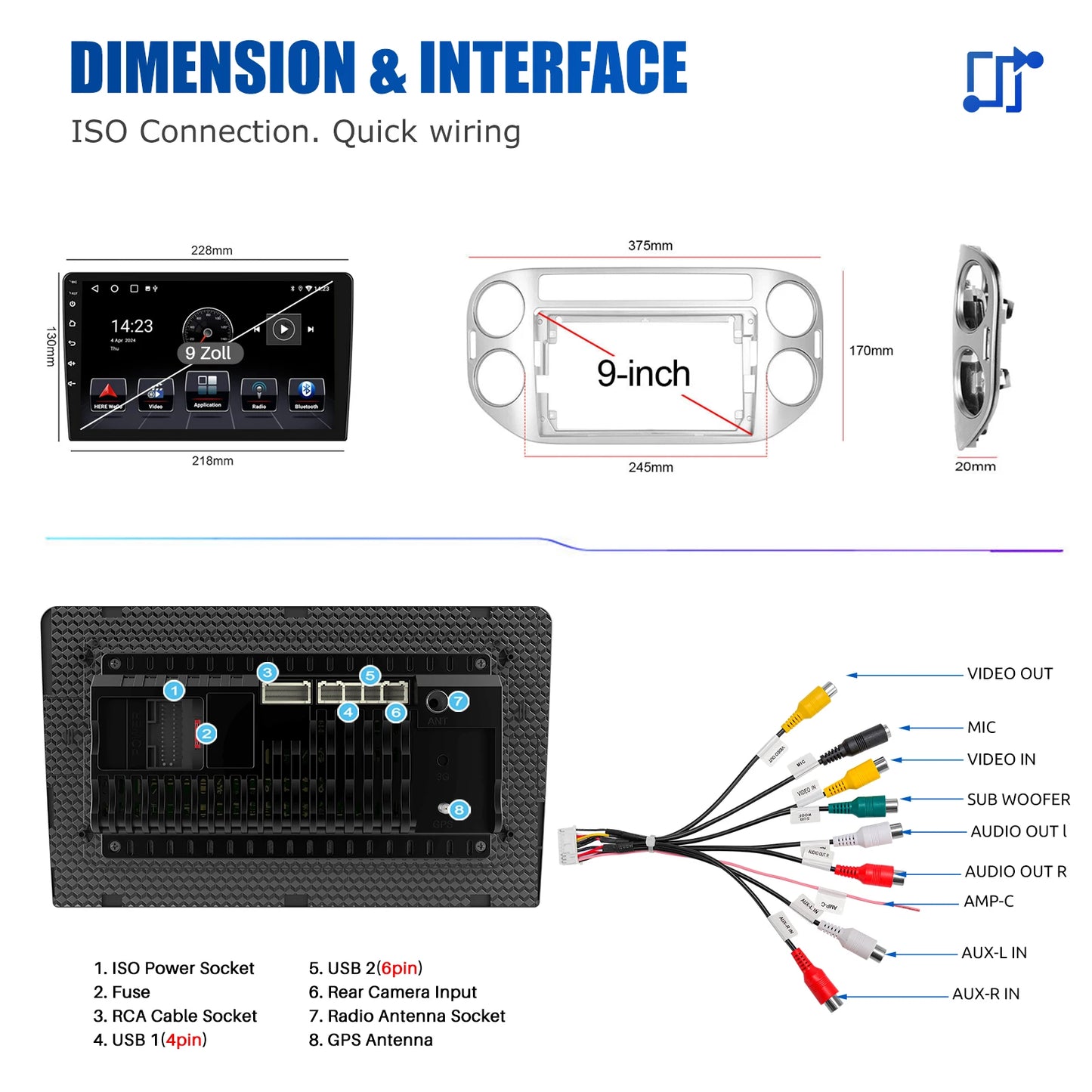ESSGOO VW Tiguan GolfPlus 9 Inch CarPlay Android 13 Stereo