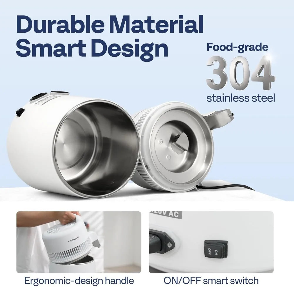 Water Distiller Countertop 1.6 Gallon/6L 900W Distilled Water Machine with Smart Switch Purifier Filter for Home Office, White