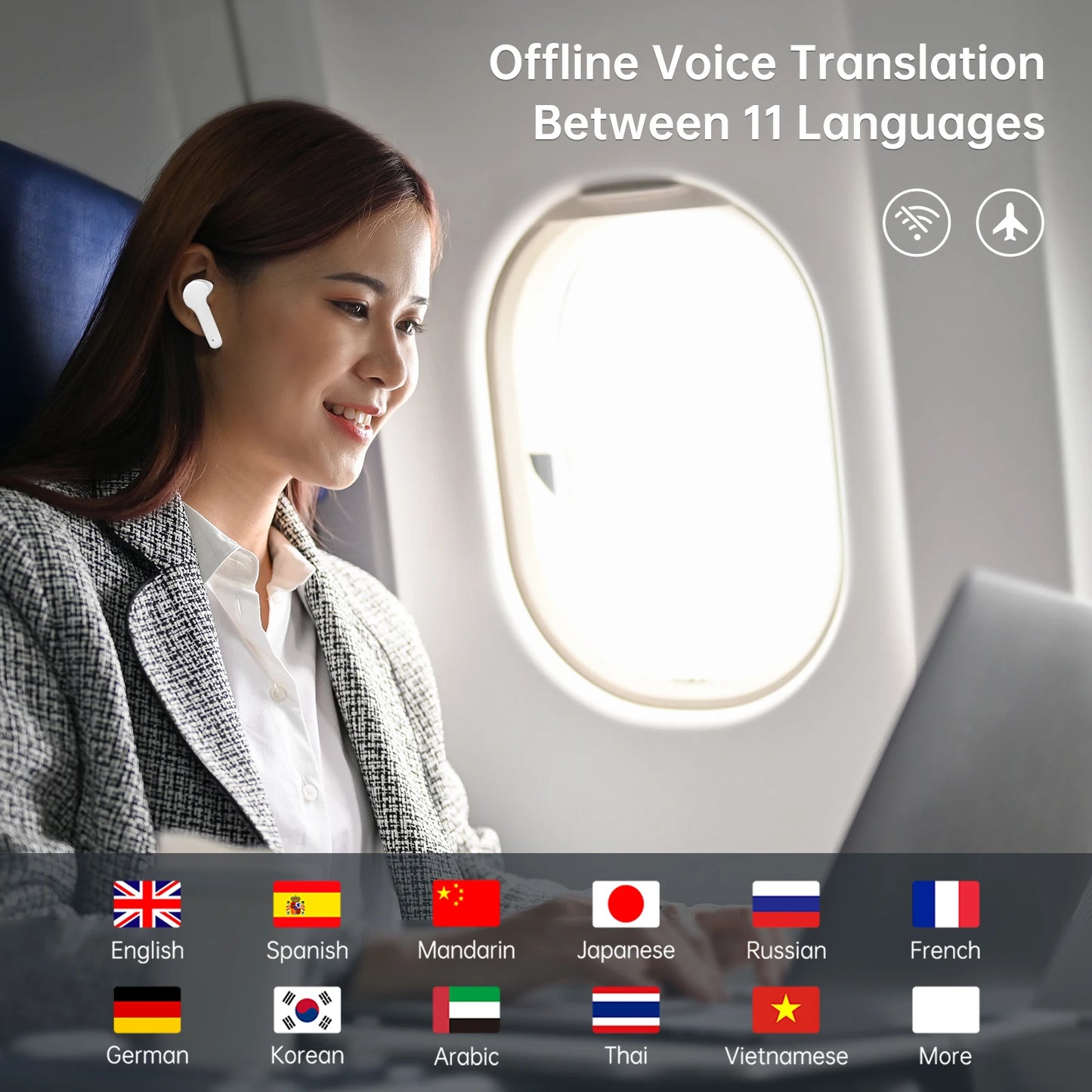 Wooask-M6 AI Real-Time Language Translation Earbuds 98% Accuracy Travel Business Wireless Earphone No WiFi Needed