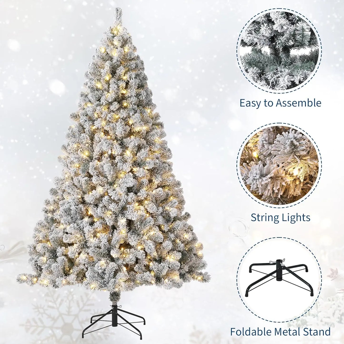 Electronic Prelit Artificial Christmas Tree With 450 Warm White Lights Flocked