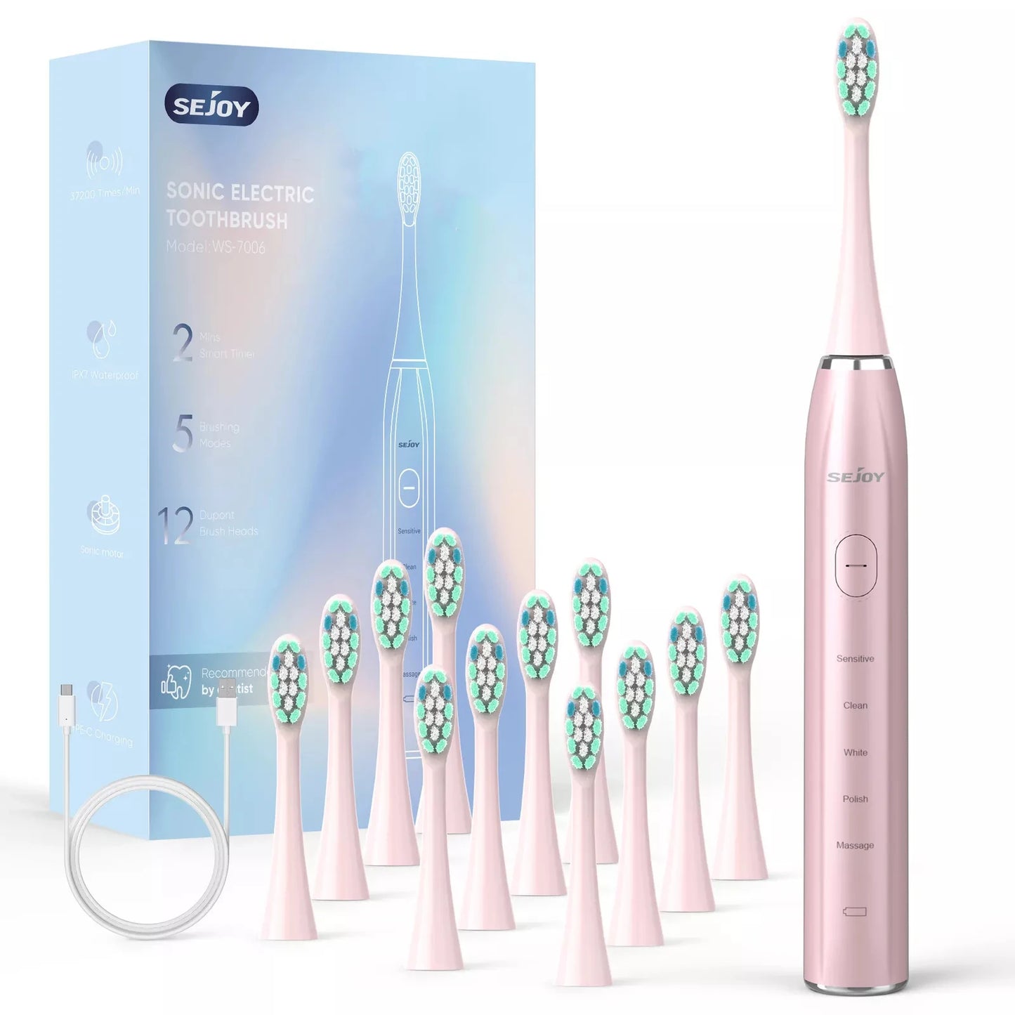 Sejoy Sonic Electric Toothbrush 5 Modes IPX7 Rechargeable