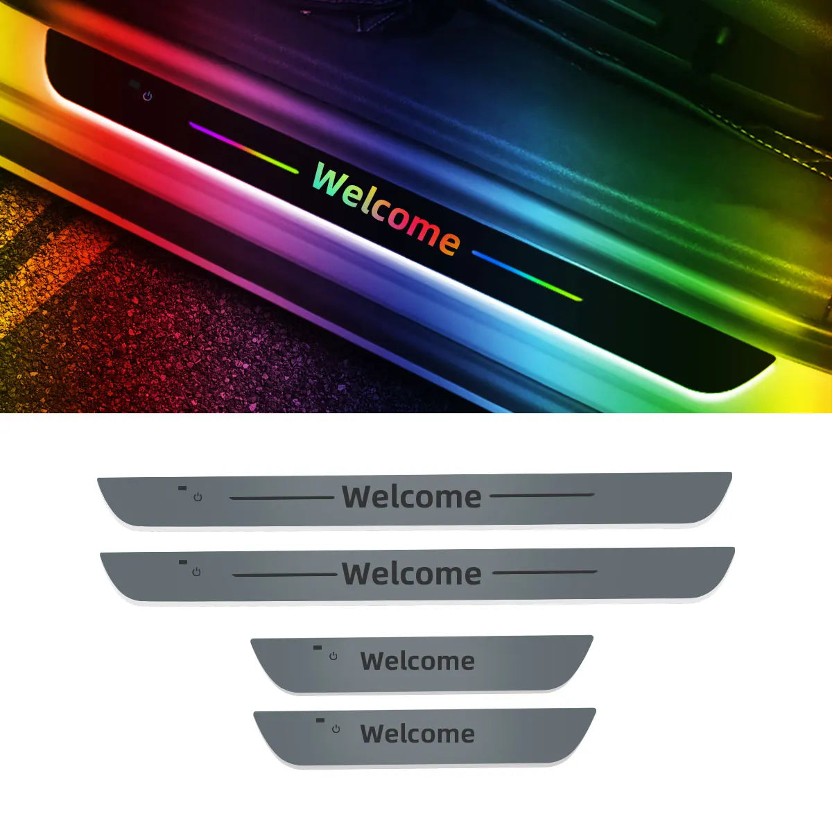 4pcs Car LED Welcome light Door Threshold Welcome Decorative lights Auto Pedal LED Atmosphere lights RGB Interior Light Strip