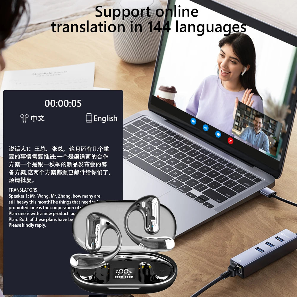 AI Translator Earbuds 144 Languages Real Time Bluetooth