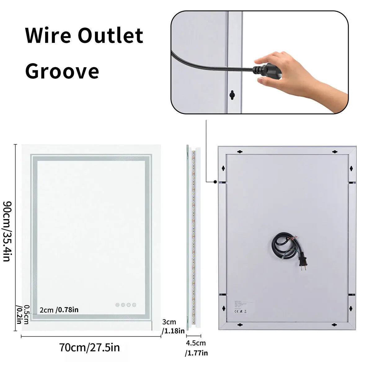 LED Backlit Rectangular Vanity Mirror Wall Mount Dimmable