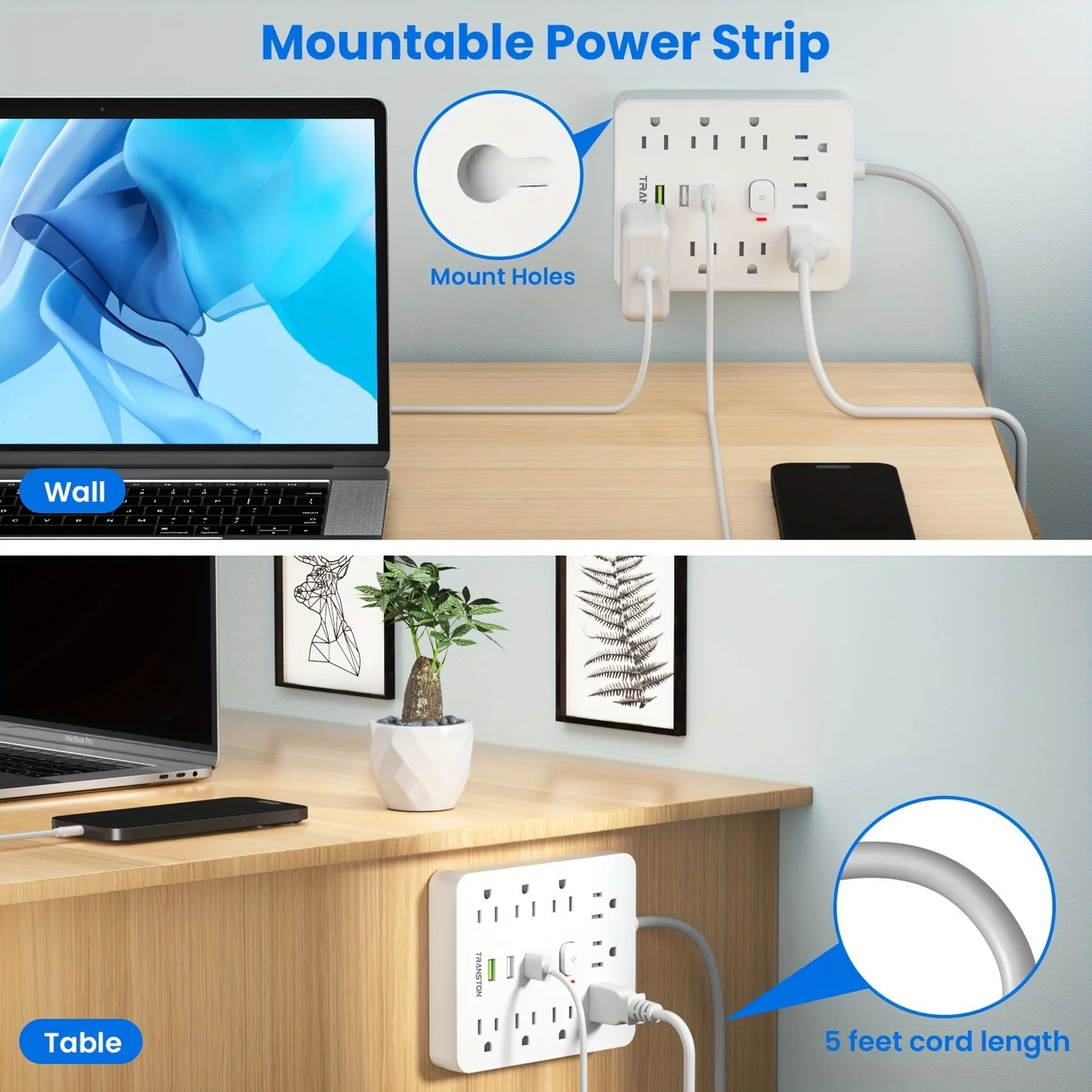 Power Strip With Surge Protector 9 Outlets 3 USB Ports