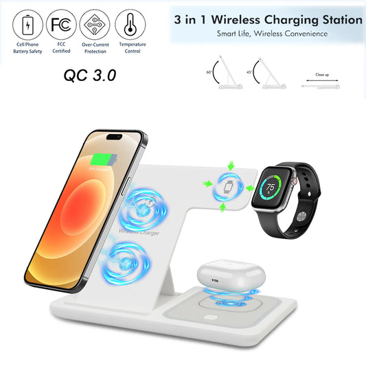 Wireless Charging Magnetic IPhone Charging Station 3 In 1 Fast Charger 15W For iPhone 16 15 14 13 12 11 8 Apple Watch AirPods