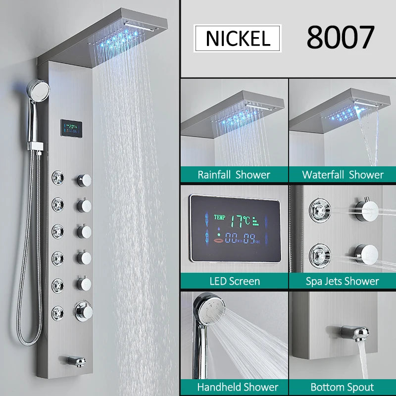Led Shower Panel Tower System With Rainfall Massage Display