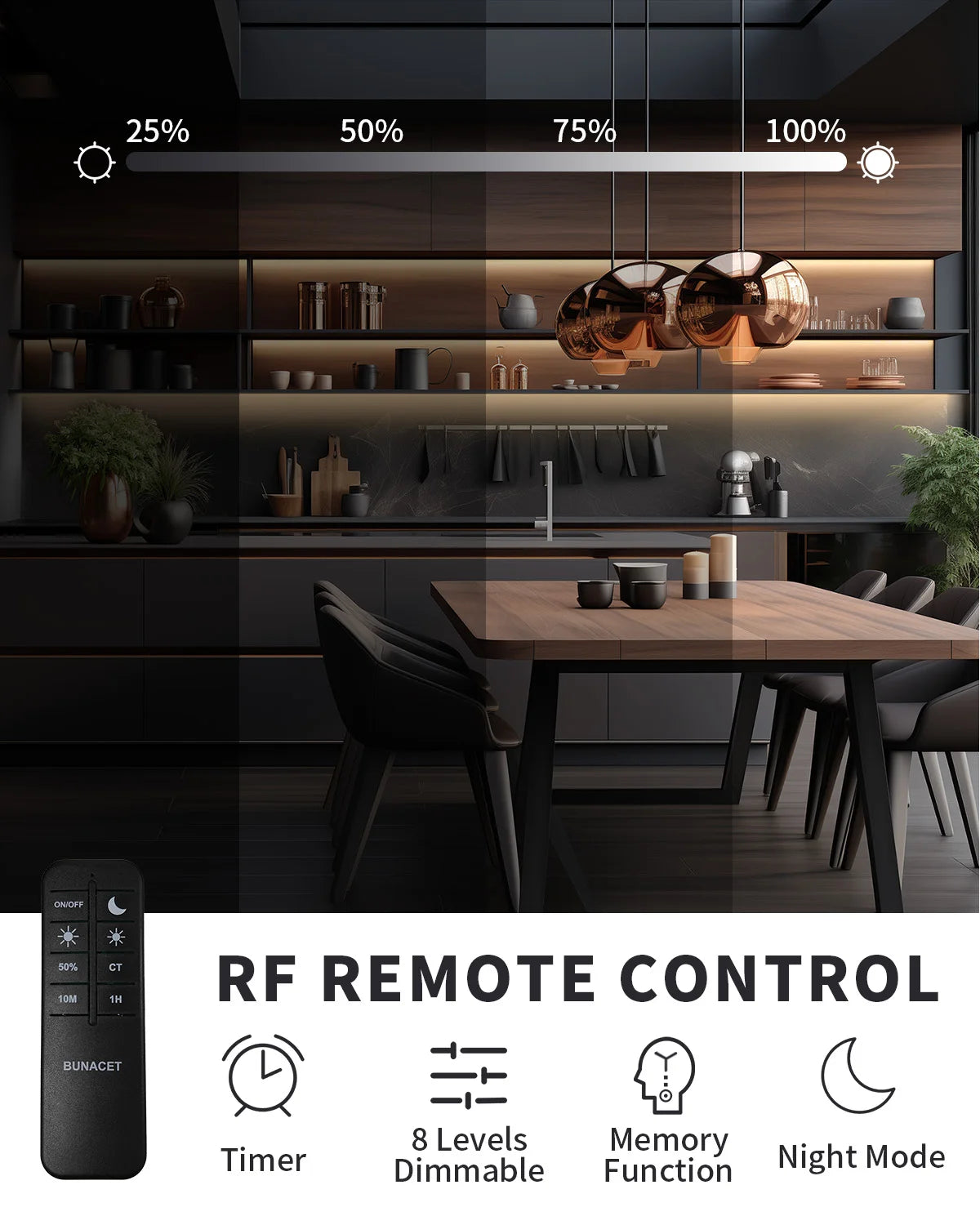 COB Led Strip Light 24V 3000K Dimmable RF Remote Kitchen