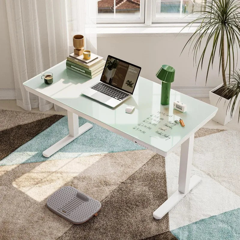 55 × 24 Electric Standing Desk with Drawers, Whole-Piece Glass Adjustable Height Desk, One-Piece Quick Install Adjustable