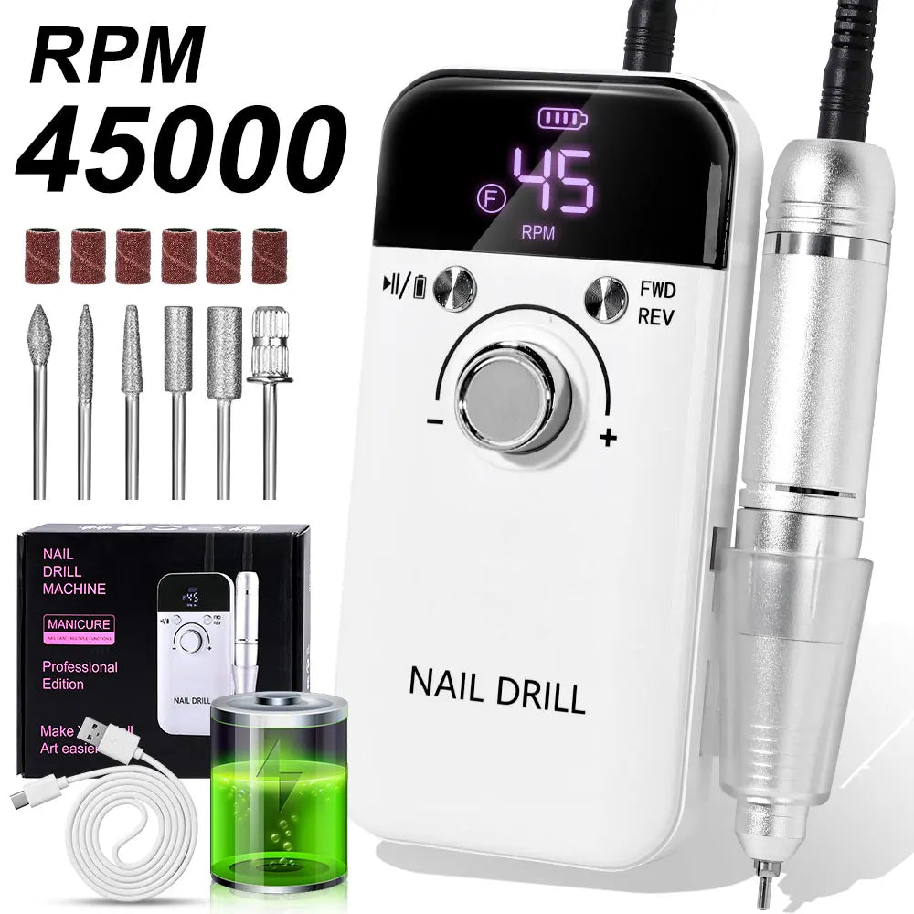 Hign-concerned Nail Drill 45000 RPM Rechargeable Electric File For Acrylic