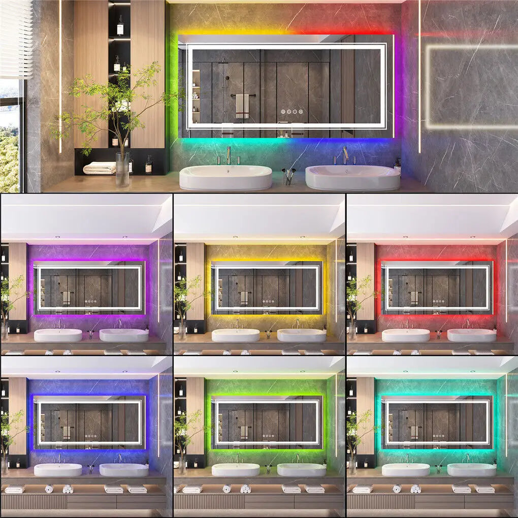 LED Backlit Rectangular Vanity Mirror Wall Mount Dimmable