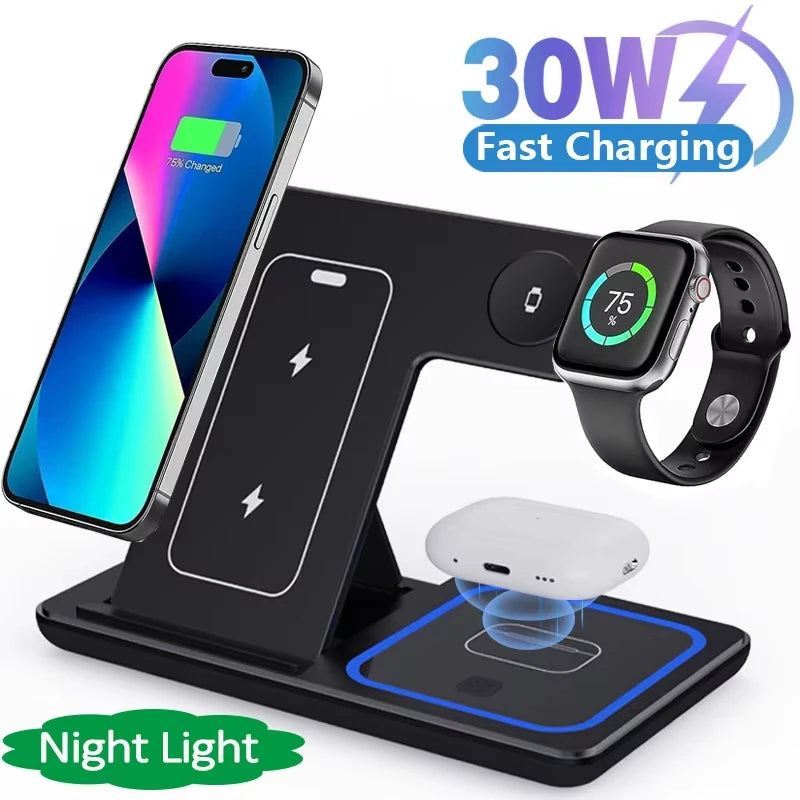 Foldable 3 In 1 Wireless Charger Stand For iPhone Watch