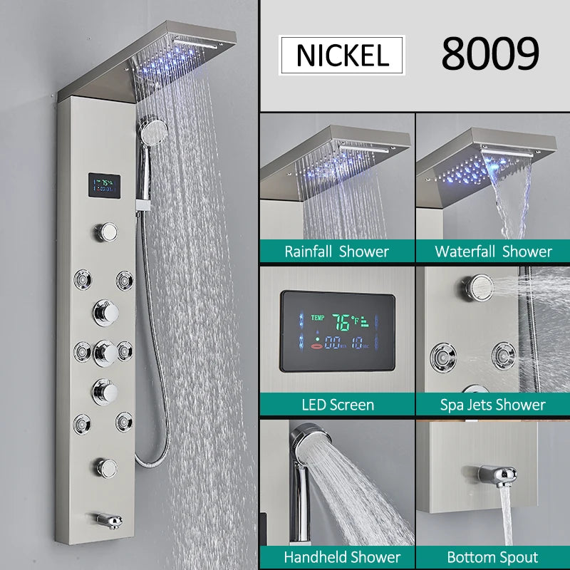 Led Shower Panel Tower System With Rainfall Massage Display