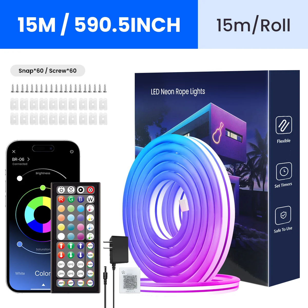 Neon LED Rope Lights Bedroom RGB Strip With Remote App