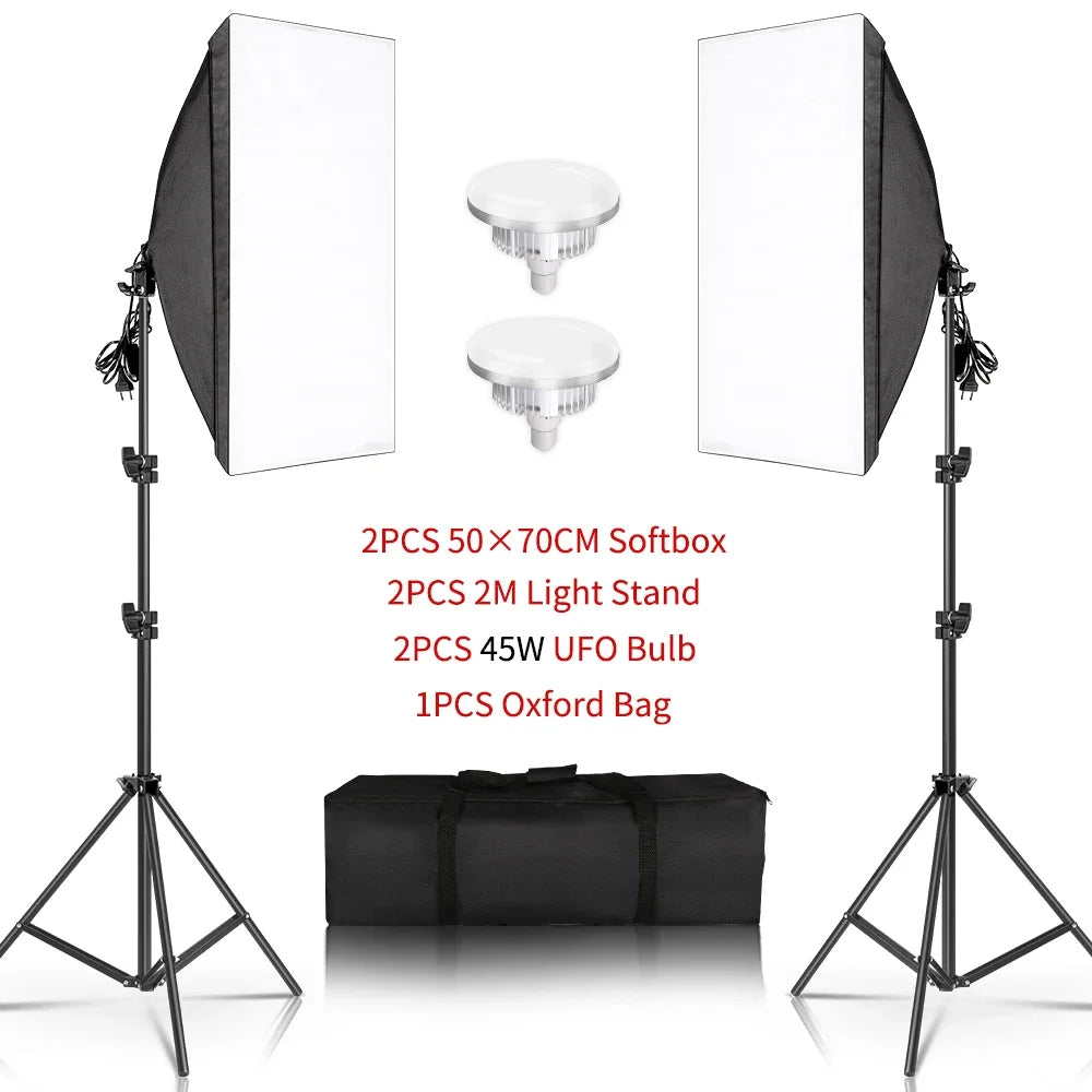50x70cm Softbox 45W/70W Bulb Photography Studio Photo Lighting Kit Continuous Light System For Camera With  Remote Control