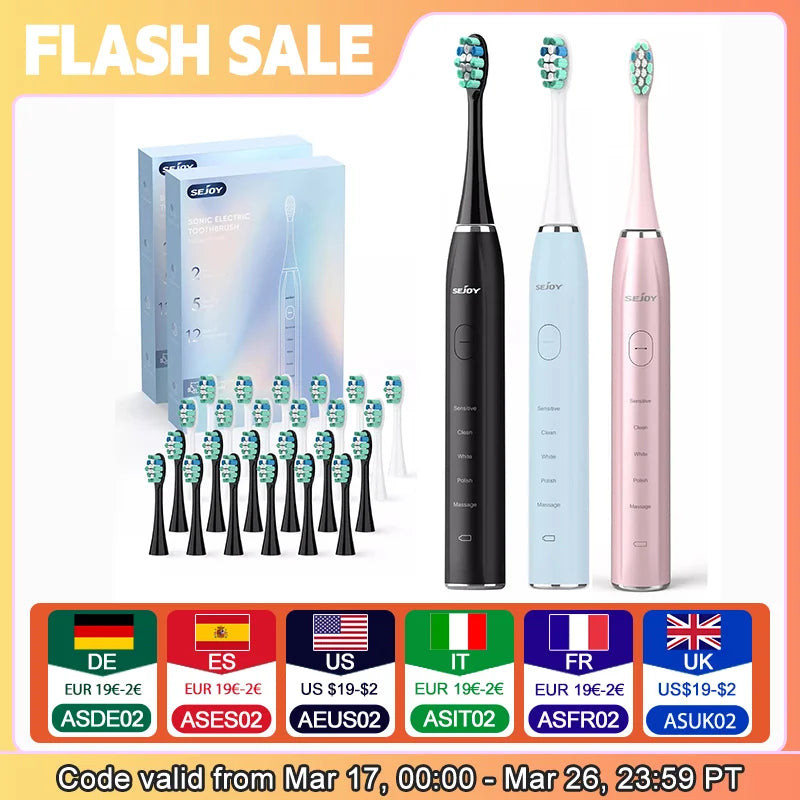 Sejoy Sonic Electric Toothbrush 5 Modes IPX7 Rechargeable