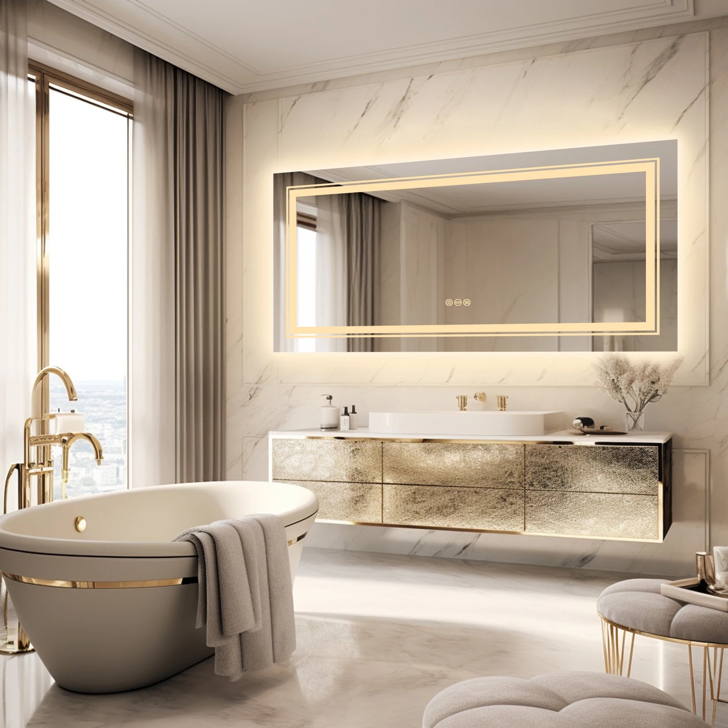 Extra Large Rectangular LED Vanity Mirror Backlit Anti Fog