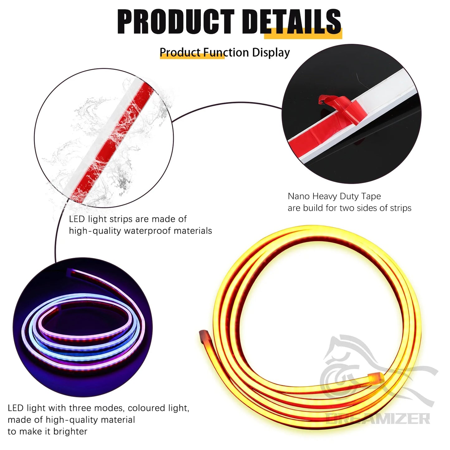 12V LED Car Hood Atmosphere Light Strip Waterproof Exterior