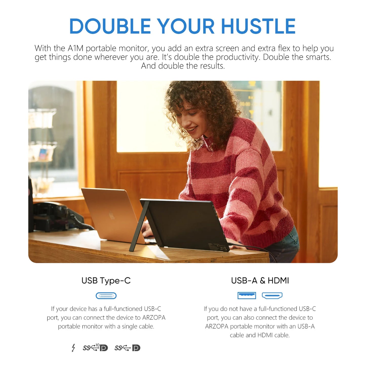 Arzopa 17.3 Inch FHD Portable Monitor USB C HDMI IPS