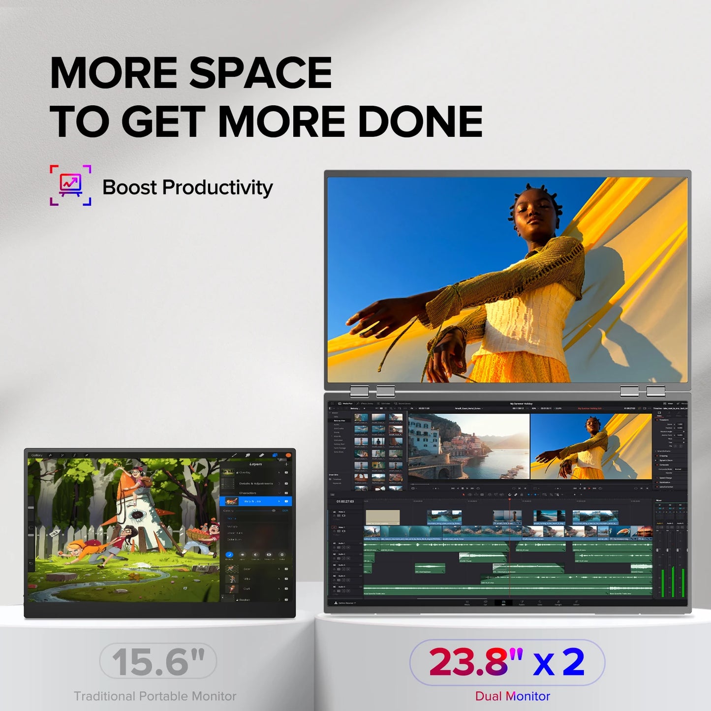 23.8 Inch Dual Screen Monitor 100Hz HDR 360 Foldable