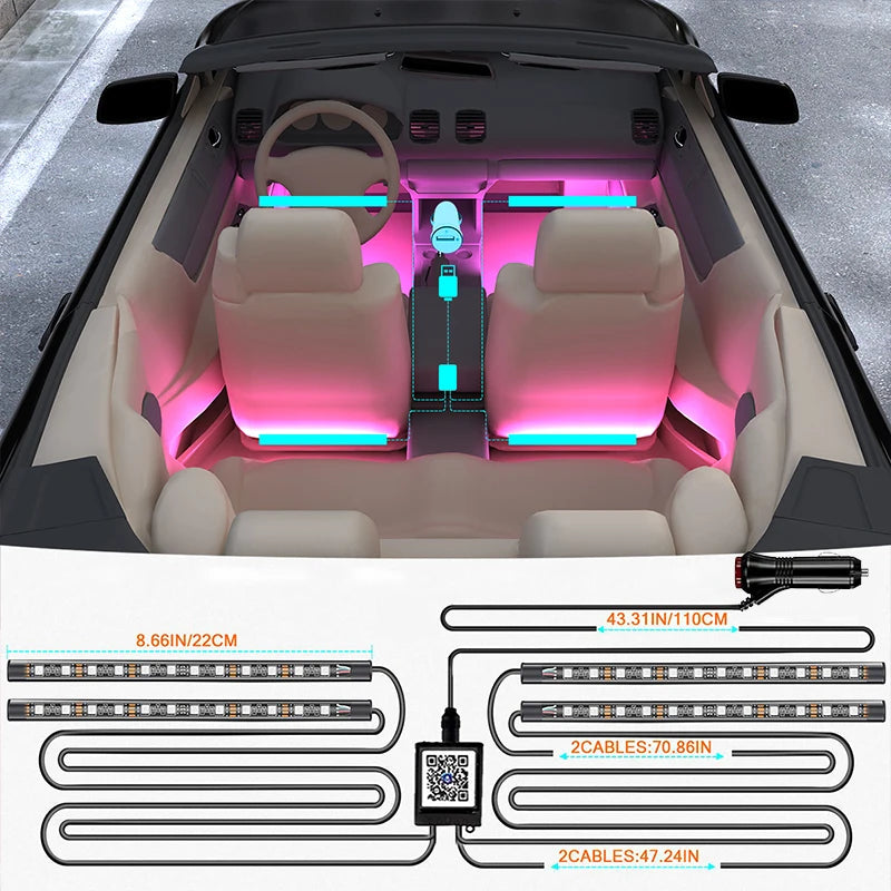 Car Ambient LED Interior Light RGB Strip Bluetooth App