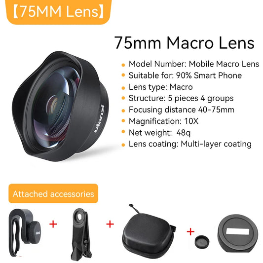 Ulanzi Universal 75mm Macro Phone Lens With Clip Professional Phone Camera Lens For iPhone 15 14 Samsung S20 Plus Huawei Xiaomi