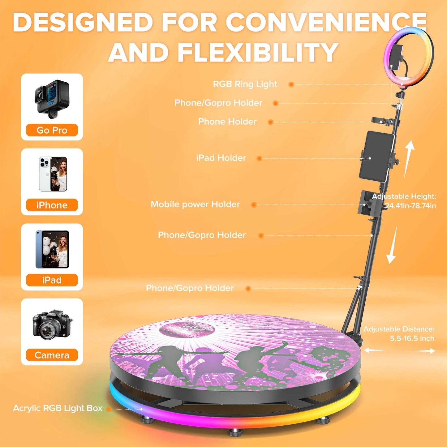 360 Photo Booth Flight Case RGB Ring Light App Remote
