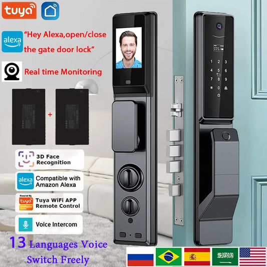 Waterproof Outdoor Smart  Lock Wifi Alexa Tuya APP Aluminium Alloy Material Fingerprint Password Smart Door Lock With Camera