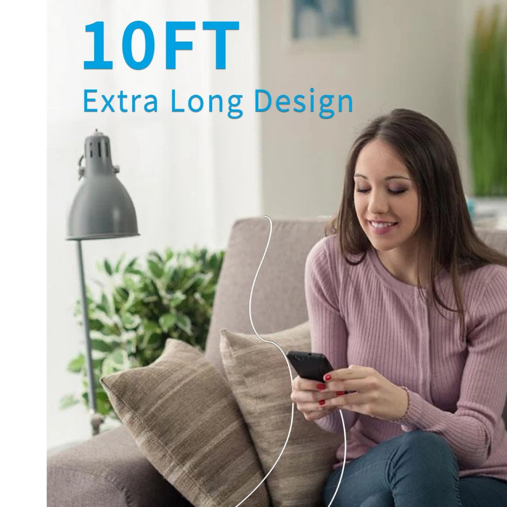 5 Pack 10ft USB A to Lightning Cables for iPhone 14 13