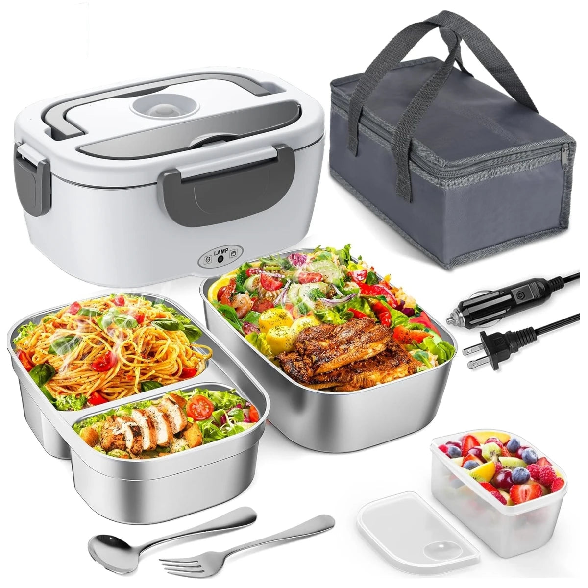 Electric Lunch Box 60W Fast Heated Dual Stainless Steel Containers