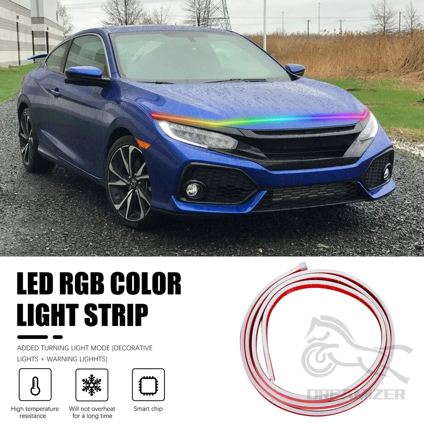 12V LED Car Hood Atmosphere Light Strip Waterproof Exterior