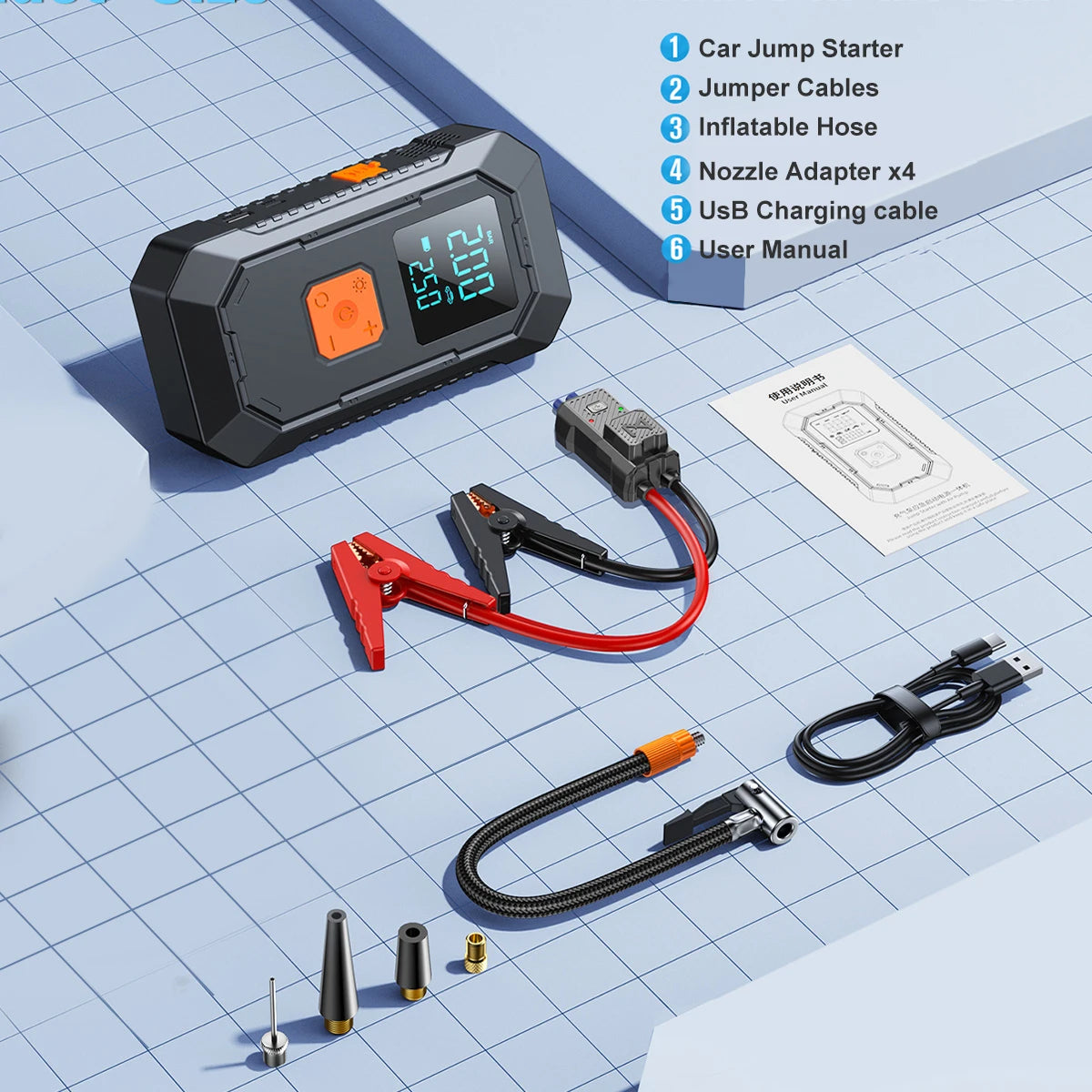 Biuble 8000A Jump Starter 26800mAh USB LED Light For Cars