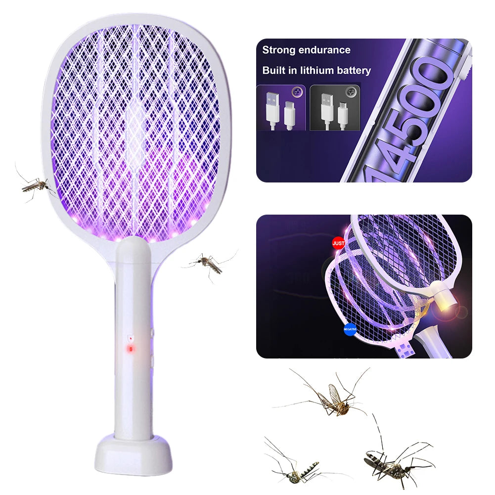 Hignconcerned 2 In 1 Electric Fly Swatter And Mosquito Trap Lamp Rechargeable For Home Office Indoor Outdoor