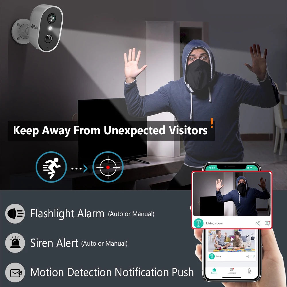 ANRAN 2K Battery Camera With 2.4G WiFi Night Vision IP65