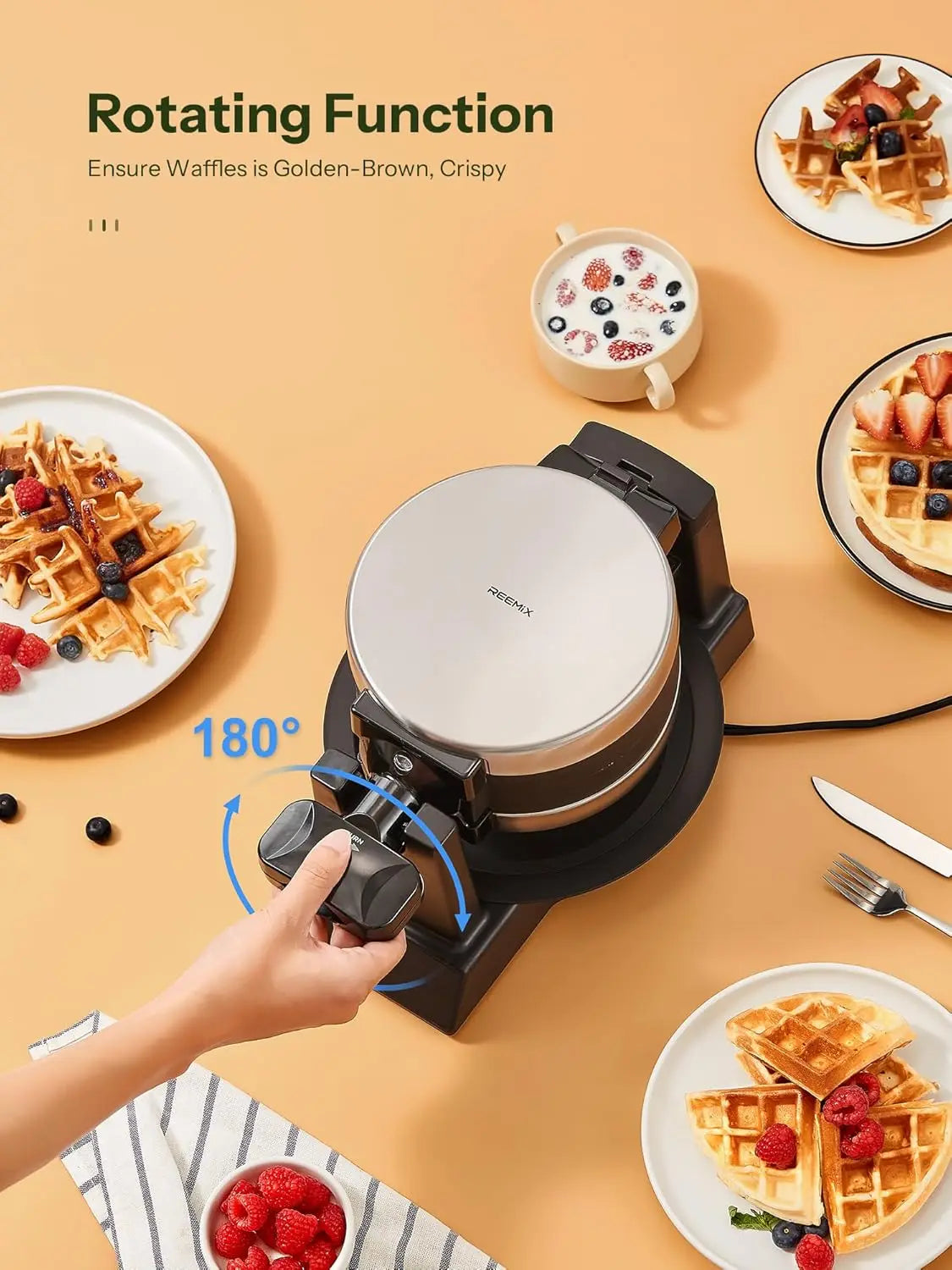 Iosn Classic Double Belgian Waffle Maker 180Flip 8 Slices