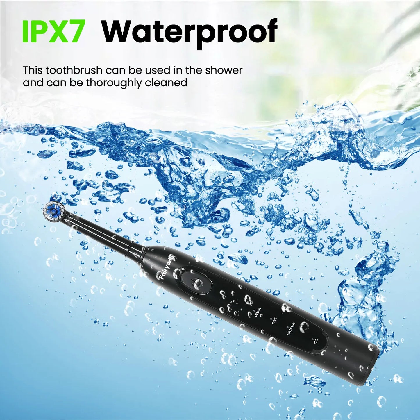 Fairywill T2233 Electric Toothbrush 4 Replacement Heads