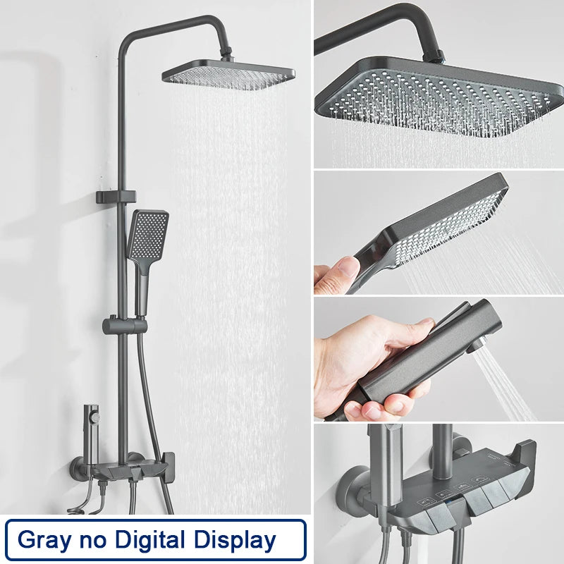 Rozin Black Digital Display Shower Faucet Set Piano Style