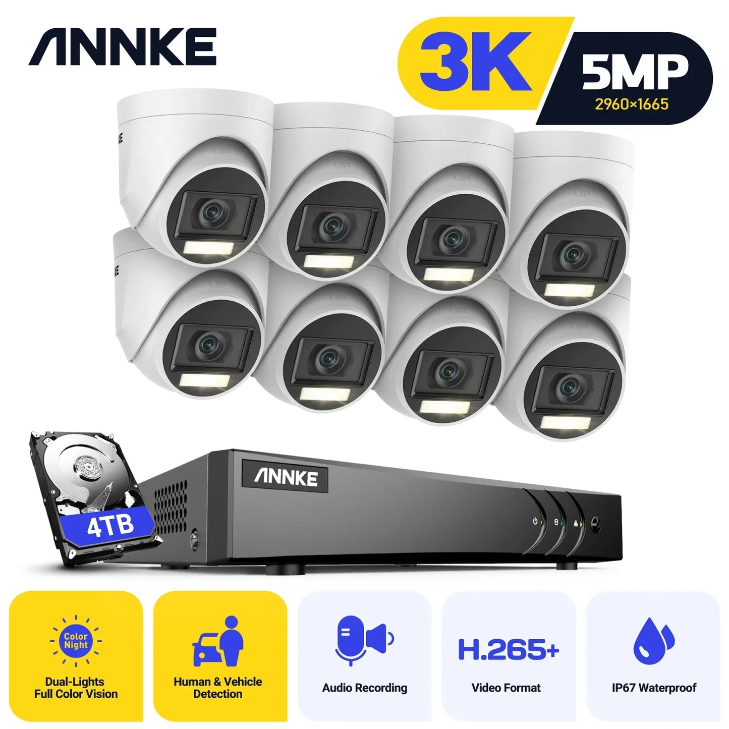 Annke H265 8 Channel 5MP DVR Security Kit 8 Cameras IP67