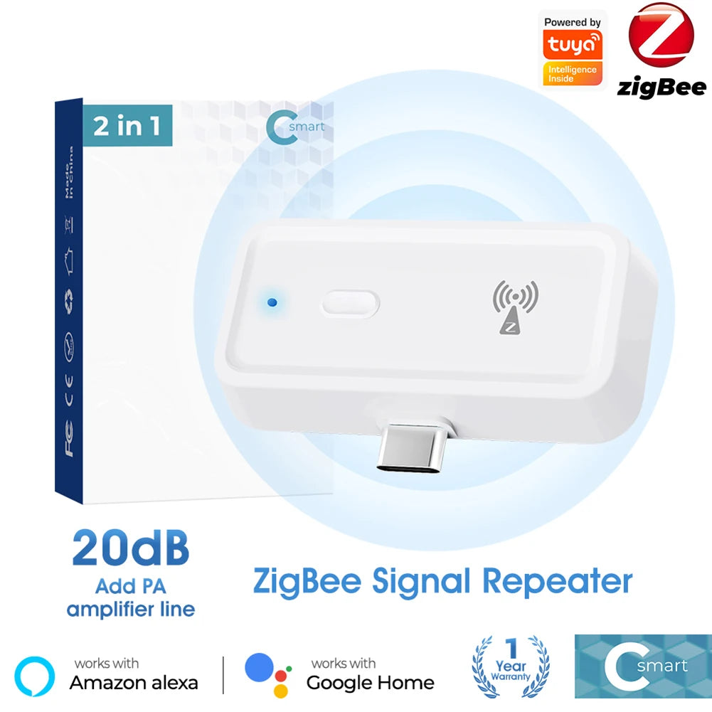 ZigBee Signal Repeater Works with ZigBee Gateway Hub Type C Range Extender Output Power Up To 20db Smart Home Automation Devices