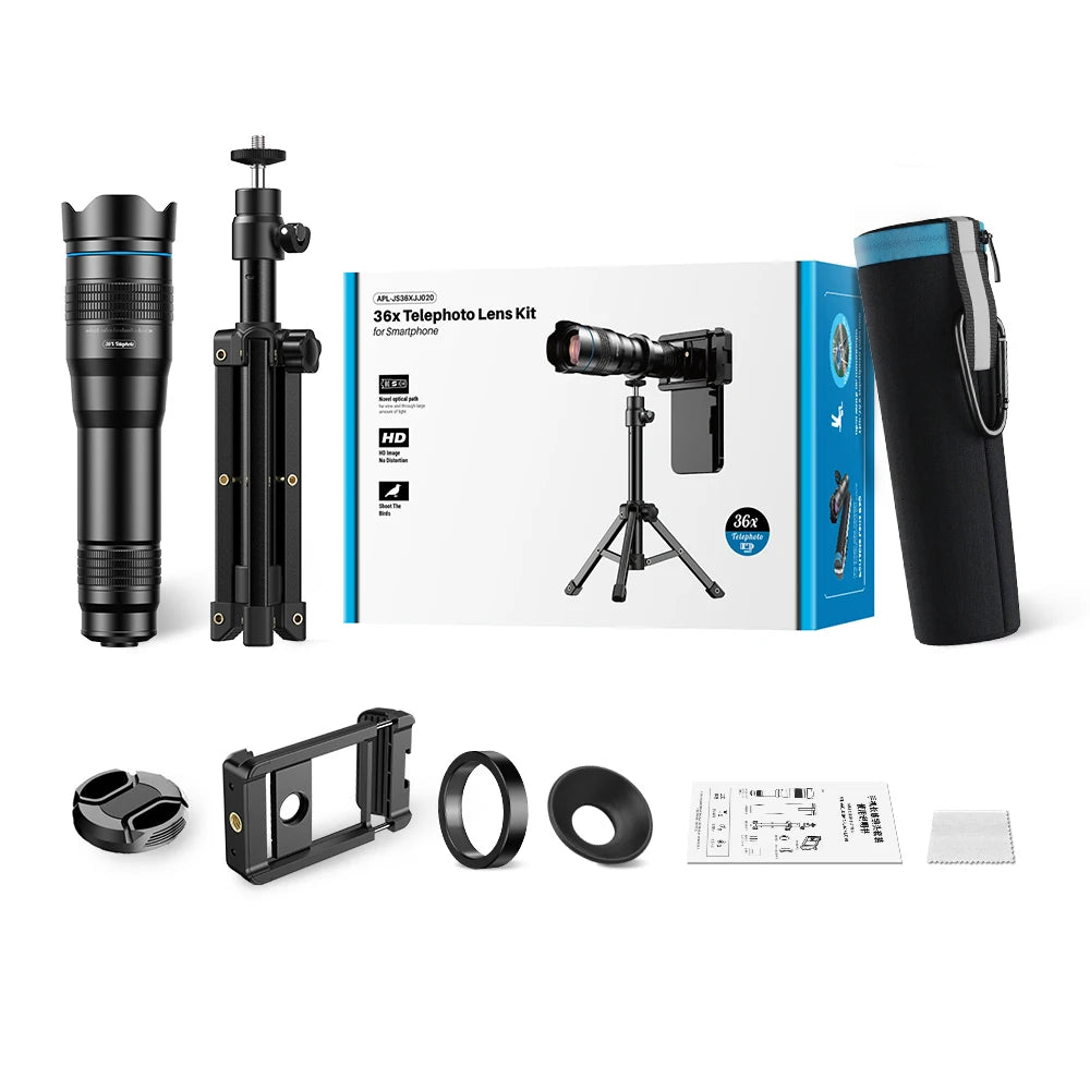 Apexel 36X Telephoto Lens With Tripod For iPhone Samsung