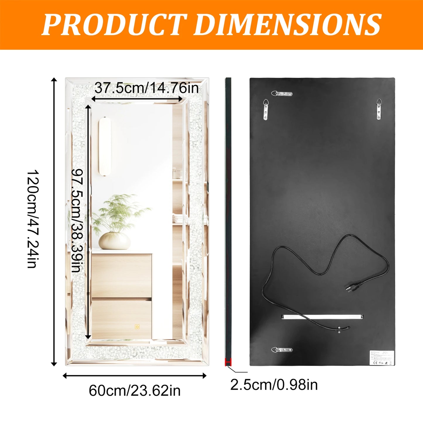 Full Length Mirror 120x60 Cm Wall Mounted RGB LED Mirror