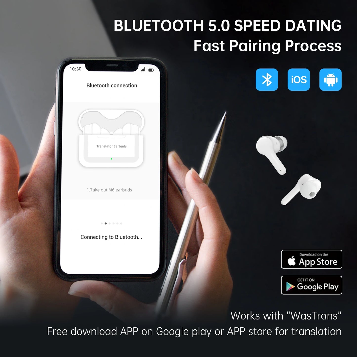 Wooask-M6 AI Real-Time Language Translation Earbuds 98% Accuracy Travel Business Wireless Earphone No WiFi Needed