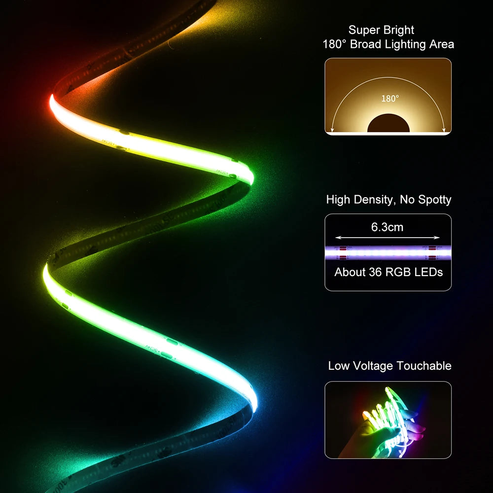 COB RGB LED Strip Lights Bluetooth 6M 12M Home Decor