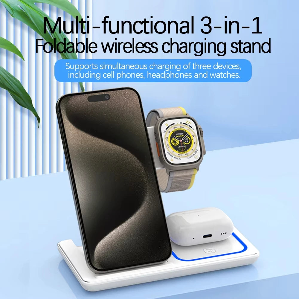 Foldable 3 In 1 Wireless Charger Stand For iPhone Watch